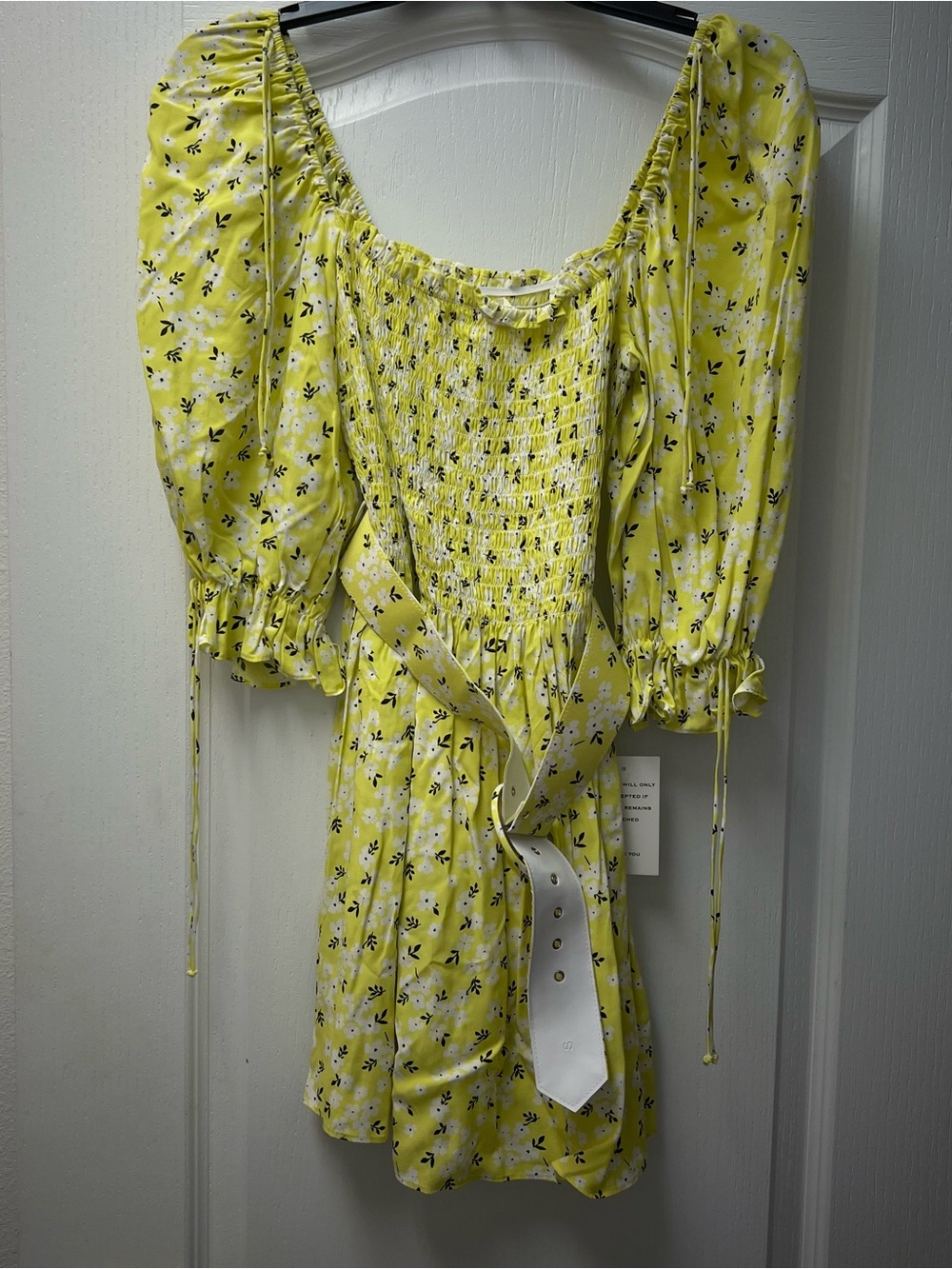 For Love and Lemons Yellow Ruched Mini Dress Sz S NWT